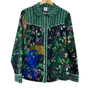 Cabi Women's Top Dark Mixed Print Floral Artsy Long Sleeves Button‎ Up Size S